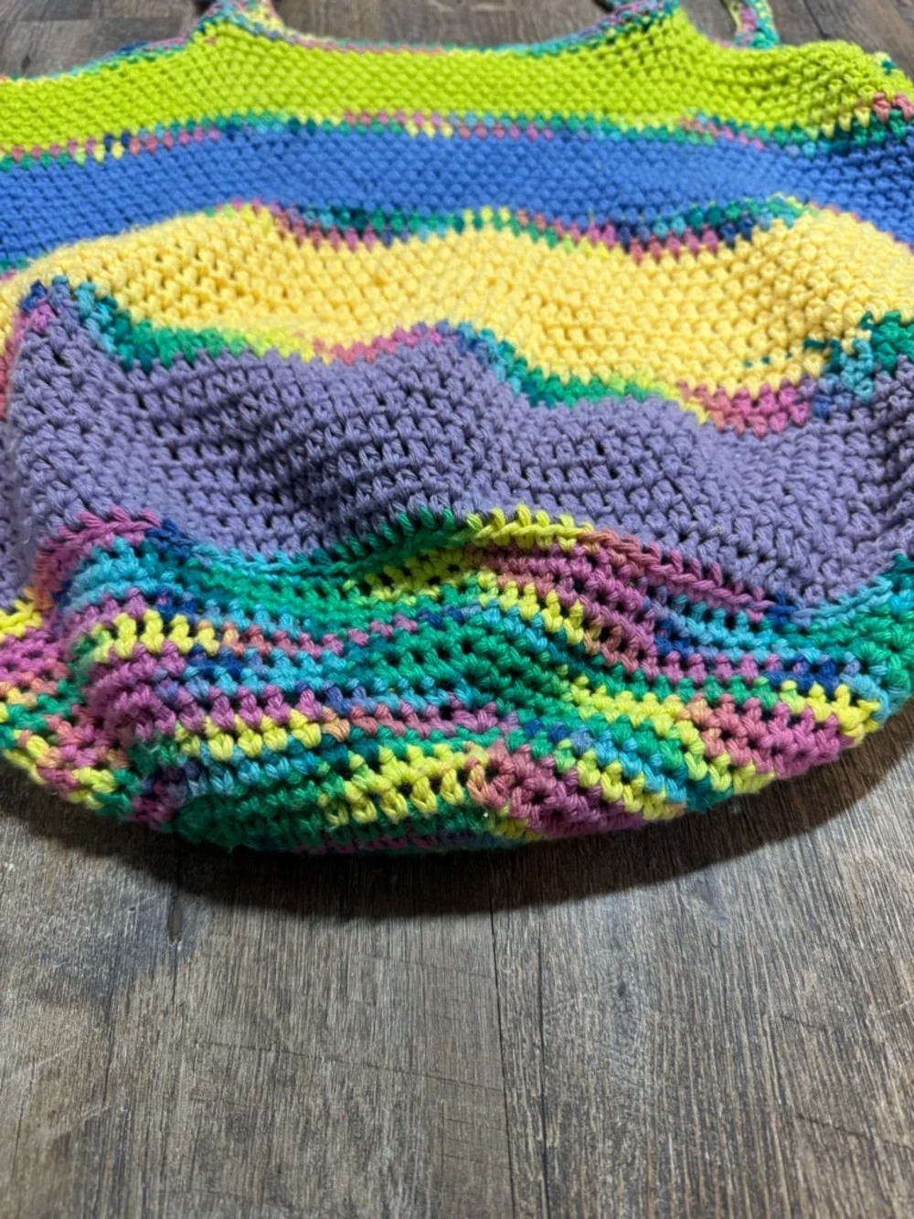Summer Bag Large Handmade Multicolor Crochet Tote Bag Yellow Blue Green Purple